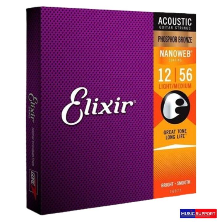 สายกีตาร์โปร่ง Elixir .012-.056 Medium Light #16077 PHOSPHOR BRONZE NANOWEB COATING