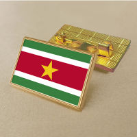 Suriname flag pin 2.5*1.5cm zinc alloy die-cast PVC colour coated gold rectangular medallion badge without added resin