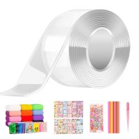 ✲❐ Clear with Stickers Reusable Nano Tape Double Sided Heavy Duty Removable for Classroom DIY Craft Pinch Toy Making Handmade Ball