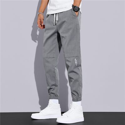 New Casual Haren Trousers Mens Loose Casual Elastic Waist Cargo Pants Ninth Pants Male Solid Color Joggers Pantalon Homme Summer