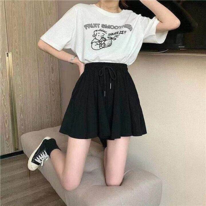 mexzt-5xl-summer-shorts-skirts-women-elastic-high-waist-casual-wide-leg-shorts-korean-a-line-loose-mini-skirt-black-short-pants