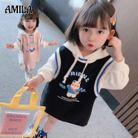 AMILA ชุดเสื้อกันหนาวเด็กผู้หญิง เดรสแขนยาวแฟชั่น