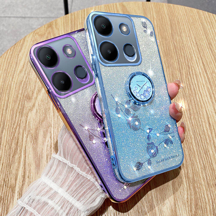 เคสมือถือกุหลาบนิรันดร์ไล่ระดับสีสุดสร้างสรรค์สำหรับ-note-infinix-30-30vip-30pro-30i-smart7-hot30-30i-ไฟได้มีการเล่น-electroplated-กากเพชรหรูหราแวววาว-siliocne-ปลอกอ่อน-infinix-note30-4g-5g-กับเคสแหวน