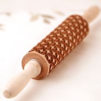 Arjmide 35X4.5CM Deep Engraved Wooden Embossed Cookies Lattice Ancient Coins Rolling Pin for Baking 3D Rolling Pins ZM022 Bread  Cake Cookie Accessori