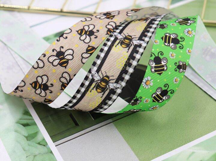 5-yards-roll-22mm-bee-festival-thermal-transfer-printed-printing-grosgrain-ribbon-for-holiday-decor-diy-bow-hair-accessories-gift-wrapping-bags