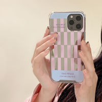 KoMo I Ns เคส iPhone กระจกเกาหลี,เคสกันกระแทกกันน้ำกันรอยสี่มุมตารางสีชมพูสำหรับ iPhone 11 Promax/ 12 Promax/ 13/13pro/ 13ProMax