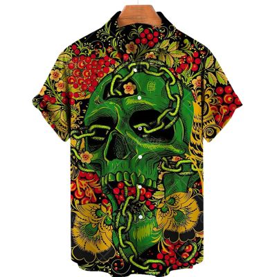 เสื้อฮาวายสำหรับผู้ชายเสื้อพิมพ์ลายกะโหลก3d Gratis Ongkir ระบายอากาศได้ดีเสื้อทรงหลวมสำหรับฤดูร้อน