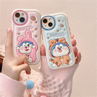 เคสสำหรับ Apple iPhone โทรศัพท์หนังกระต่ายลายโดราเอม่อน,ทำจากหนังหรูหราขนาด14 13 12 11 Pro Max 13 12 Mini XS XR X 7 8 6S Plus