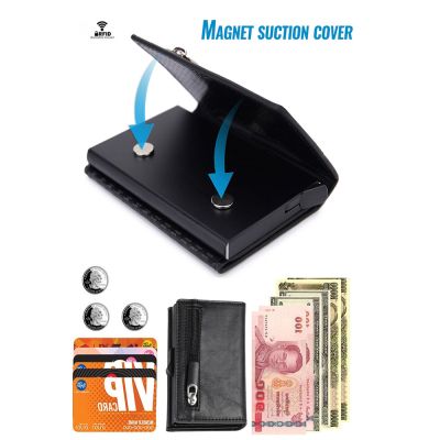 （Layor wallet） มัลติฟังก์ชั่ RFID บางแม่เหล็กหนังกระเป๋าสตางค์ผู้ชาย Amp; ผู้หญิงผู้ถือบัตรเครดิตที่มีช่องหมายเหตุแอมป์; กระเป๋าเหรียญ