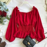 korean fashion women off shoulder long sleeved chiffon shirt blouse tops ready stock