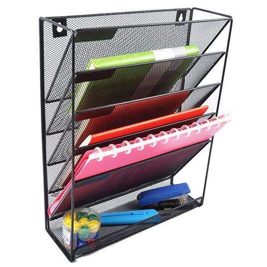 ♗5 Tier Hanging Document Holder Letter Tray Organizer Mesh Metal Wall ...