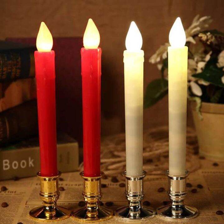 2Pcs Yellow Flickering LED Candles,Plastic Flameless Taper Candles,Led