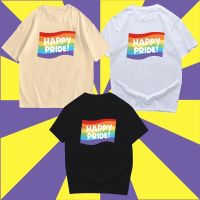 เสื้อยืดพิมพ์ลายแฟชั่นเสื้อยืด สกรีน PRIDE MONTH ลาย happy pride พร้อมส่ง S-5XL