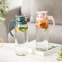 Glass Water Pitcher with Lid and Handle Heat Resistant Glass Carafe Pitcher for TeaJuiceMilkCold Hot Beverage Dispenser