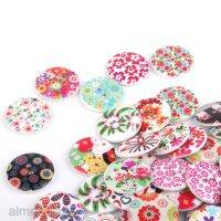 [AlmenclafdMY] 100 Floral Painted Round Wooden Sewing Buttons DIY Scrapbooking 2 Holes 25mm