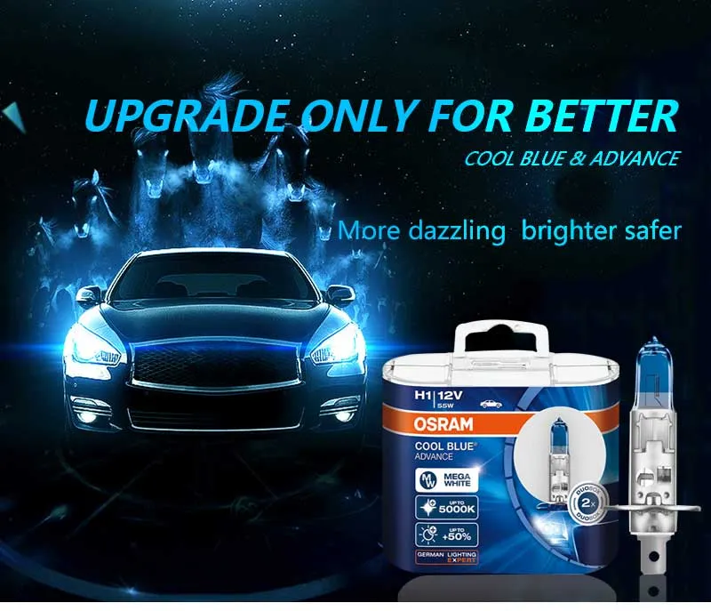 OSRAM H7 H3 H4 H11 Cool Blue Advance H9 H1 9005 9006 HB3 HB4 12V 5000K Mega  White Halogen Bulbs Car Headlight Fog Lamp (2 Pcs)