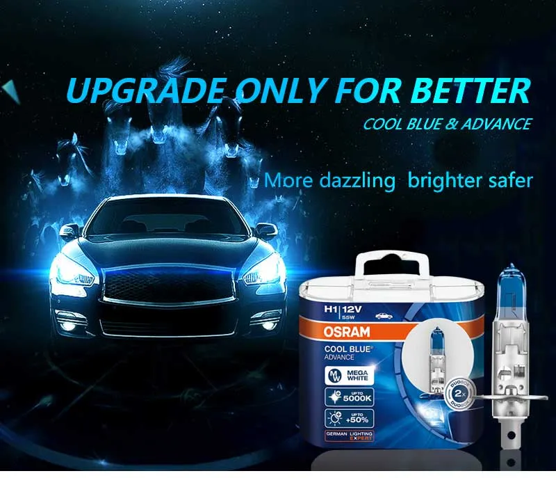 OSRAM H1 5000K 12V 55W Cool Blue Advance Halogen Bulbs Xenon White +50%  Brighter Car Headlight OEM Lamps Pair 62150CBA (2 Pcs)