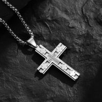 Wholesale Premier Jewelry Stainless Steel Pave Zircon Symmetry Layer Multi Cross Pendant Necklace for Men