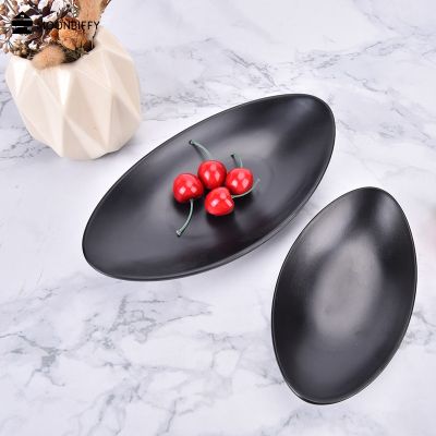 Hotel Tableware Oval Frosted Black Dishes Jewelry Tray Snack Seafood Sushi Plate Side Plate Platos طاولات الطعام тарелки для еды