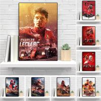 Hanxuelioo Charles Leclerc Grand Prix Champion Canvas Portrait - Racing Graffiti Poster - Ideal Race Car Wall Art สำหรับตกแต่งห้อง