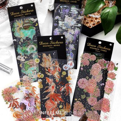 2pcs Cute fish flower Decorative Gold Stickers Scrapbooking Label Diary Stationery Phone Waterproof sticker Journal Planner Stickers Labels