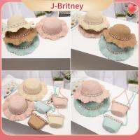 J-BRITNEY กระเป๋าถือ5สีพร้อมกระเป๋าถือหมวกระบายอากาศลายดอกไม้กระบังแสงหมวกเด็กอ่อนหมวกฟางฤดูร้อน