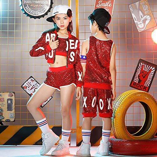 kids-girls-boys-red-sequins-streetwear-hip-hop-clothing-set-jazz-dance-costume-crop-jacket-blouse-shorts-terno-stage-performance-outfit