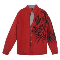 Cool Mens European Domineering Dragon Design Shirt Slim Fit Attractive Shirt Red Size XL