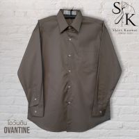 เสื้อเชิ้ตแขนยาว คอปก ผู้ชาย ทรงตรง ผ้าคอมพ์ทวิว (Combed Twill) สีโอวันติน (Ovantin) หรือ สีกากี คนอ้วน ตัวใหญ่ มีไซส์