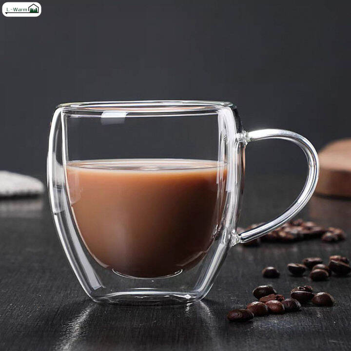 L Warm Gelas Kopi Mug Dengan Pegangan Bening Dinding Ganda Cangkir Kopi Kaca Untuk Espresso 6905