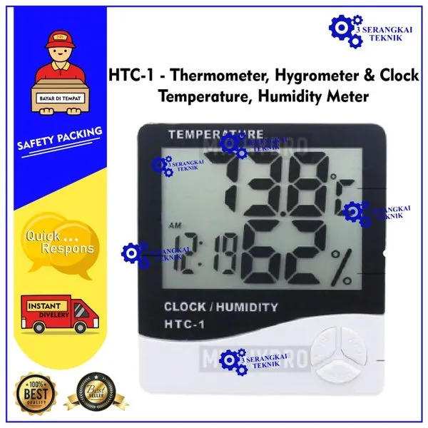 HTC1 Thermometer, Hygrometer & Clock Temperature, Humidity Meter