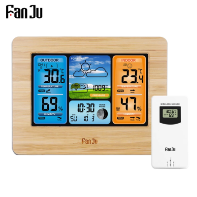 FanJu FJ3373 Multifunction สถานีอากาศดิจิตอลนาฬิกาปลุก LCD ในร่มกลางแจ้งพยากรณ์อากาศมาตรวัดความดันโลหิตไร้สายกลางแจ้ง Sensor สายไฟ USB