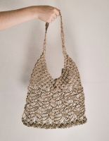 กระเป๋าเชือกถักทรงสี่เหลี่ยม สะพาย beach straw bag Handmade กระเป๋าสะพายถักหวายBAANSTRAW