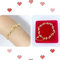 สร้อยข้อมือใบมะกอกชุบทอง24K ปรับความยาวสร้อยได้ตั้งแต่18-22cm. [N98] สร้อยข้อมือทองชุบ สร้อยข้อมือทองไมครอน