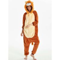 Adults Cute Cartoon Lion Onesies Women Flannel Long Sleeve Pajamas Kigurumi Unisex Animal Sleepwear Cosplay Costume