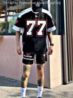 ✶▫ Summer 280g ice hockey short-sleeved American retro sports splicing casual rugby uniform basketball hip-hop jersey T-shirt