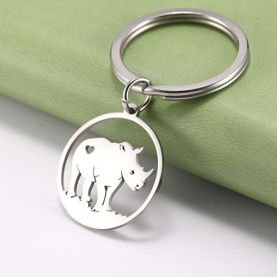 Titanium Steel Animal Modeling Keychain Rhinoceros Koala Cat Stainless Steel Pendants Fashion Men Women Bag Car Key Ring Jewelry Key Chains