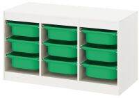 TROFAST Storage combination with boxes, white/green 99x44x56 cm (ทรูฟัสท์ กล่องลิ้นชักเก็บของ, ขาว/เขียว 99x44x56 ซม.)