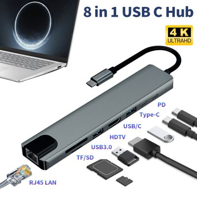 USB ชนิด C แท่นวางมือถือ USB C ฮับอะแดปเตอร์3.0 8ใน1 HDMI SD/อ่านบัตร TF สำหรับ Macbook Air แล็ปท็อปไอแพดอุปกรณ์ต่อพ่วงคอมพิวเตอร์ Feona