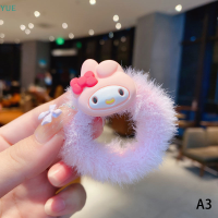 ?【Lowest price】YUE Sanrio สายรัดผมม้วนอบเชยสีดำน่ารักใหม่ยางรัดผมการ์ตูนแบบเรียบง่ายเชือกหัวใจผู้หญิงผมหางม้า