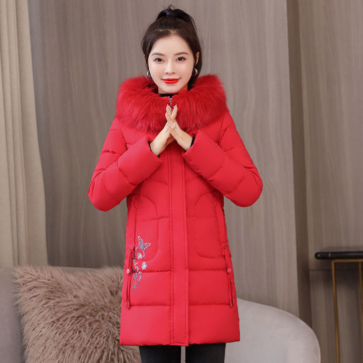 Winter New Women's Cotton-Padded Jacket Medium Long Solid