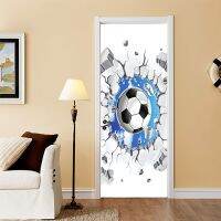 3D Football Door Stickers Self-Adhesive Wallpaper Pvc Removable Stickers Bedroom Door Cabinet Bathroom Decals Home Decoration