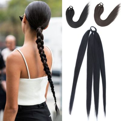 AZQUEEN Synthetic Ponytail Extensions Wrap Around Ponytail With Rubber Band Hair Ring DIY 26 Inch Black Brown Grey Boxing Braids