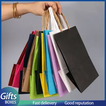 10Pcs Gift Kraft Paper Bag Reusable Solid Color Paper Bag with Handles for  Online Shopping Recyclable Clothing Shopping Bag