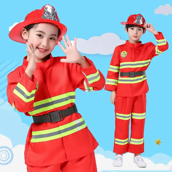 Kids Halloween Cosplay Firefighter Fancy Costume Boy Girl Party Stage ...