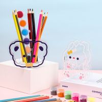 QINJUE Cute Pen Holder Organizer Cartoon Creative Flower Office Supplies Living Room Desktop Box Acrylic