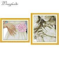 【CC】 Wedding ring cross stitch kit people lovers 18ct 14ct 11ct count printed stitching embroidery handmade needlework