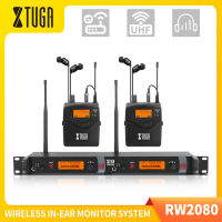 XTUGA ระบบตรวจสอบหูไร้สาย RW2080 UHF,ตัวส่งสัญญาณ2ช่องสัญญาณ SR2050ชนิดสำหรับดีเจมืออาชีพใช้สำหรับคอนเสิร์ตการแสดงดนตรีบนเวที