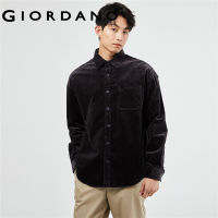 GIORDANO Men Shirts Single Pocket Long Sleeve Warm Corduroy Shirts Solid Color Simple Basic Fashion Casual Shirts 18043610