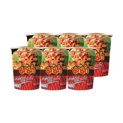 สินค้ามาใหม่! มาม่าคัพ บะหมี่กึ่งสําเร็จรูป รสกะเพราแซบแห้ง 60 กรัม x 6 ถ้วย Mama Cup Instant Noodle Spicy Basil 60 g x 6 ล็อตใหม่มาล่าสุด สินค้าสด มีเก็บเงินปลายทาง